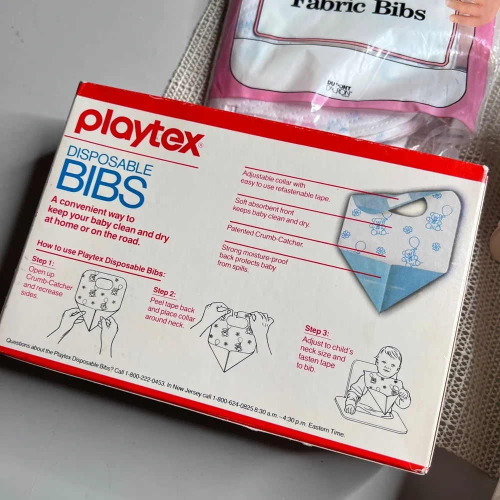 Vintage 1987 Playtex Disposable Bibs Lammies Fabric Bibs & Playpen Netting‎ Set